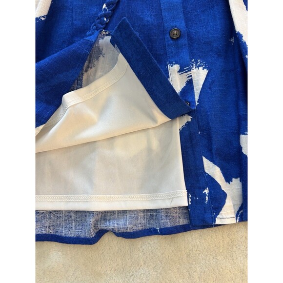 9 West Dress Large Linen Blend Button Front Blue White Resort Coastal Vacation - Picture 13 of 14